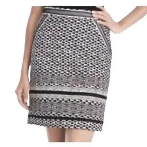White House Black Market Women's White & Black Cotton/Spandex Geometric Print Li